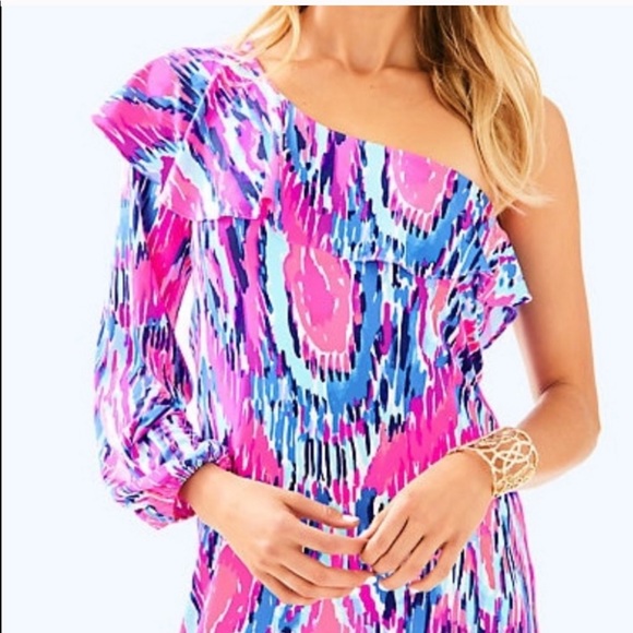 NWOT Lilly Pulitzer One-Shoulder Amante Silk Dress - Picture 2 of 10